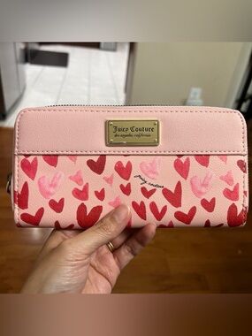 Juicy Couture Pink Wallet with Red & Light-Pink Heart Print